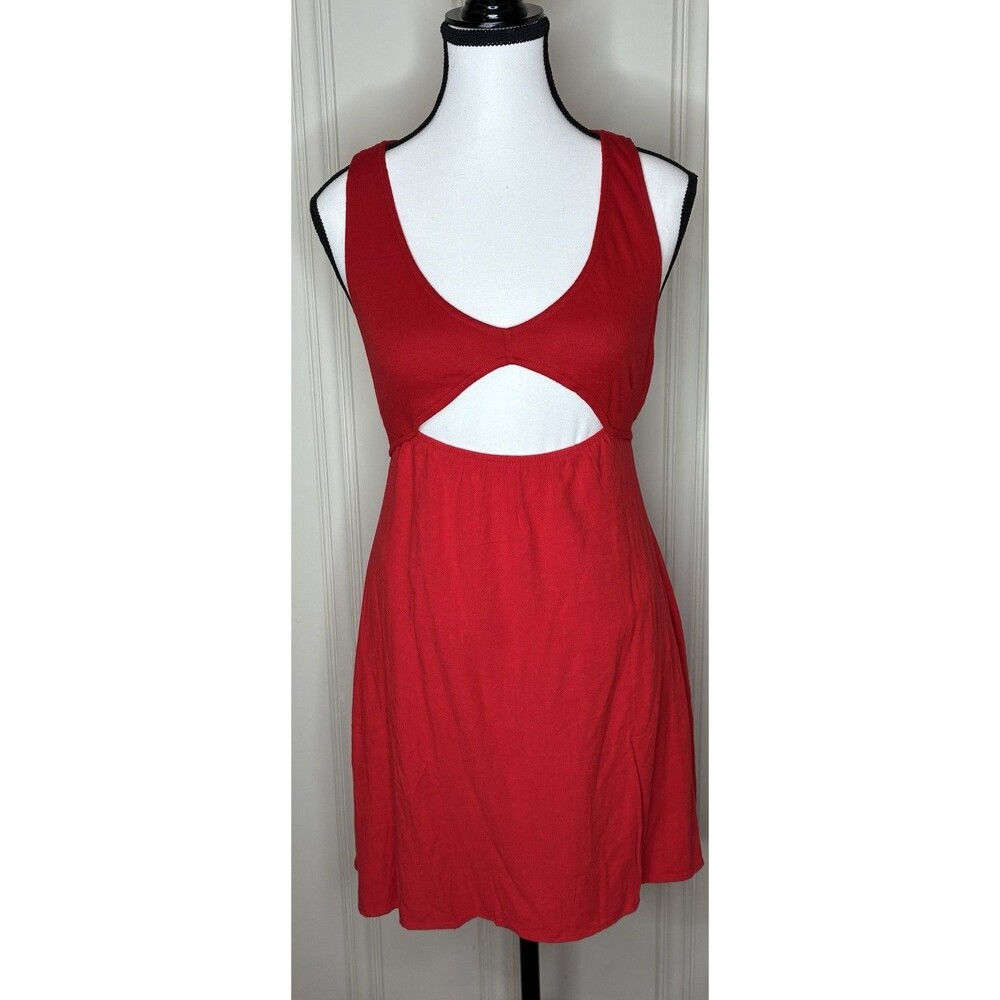 NEW Red linen sleeveless mini dress halter top cut-out Size Med cruisecore vacay